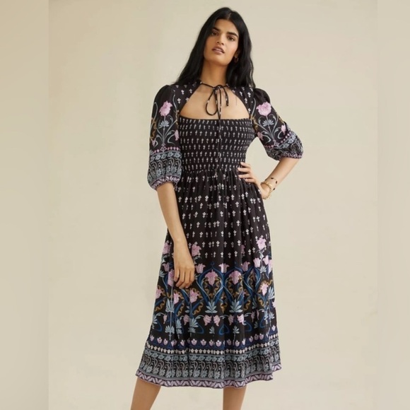 New ANTHROPOLOGIE Dasha Smocked Midi Dress - Picture 2 of 13